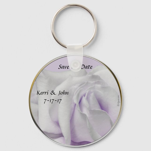 Save the Date Swirly Pale Violet Wedding Favour Key Ring (Front)