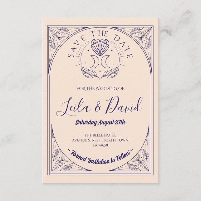 Save The Date Tarot Moon Crystal Hearts Wedding Enclosure Card (Front)