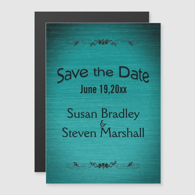 Save the Date Teal Black Text Magnetic Invitation (Front/Back)