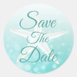 Save the Date Teal Bubbles StarfishWedding Sticker