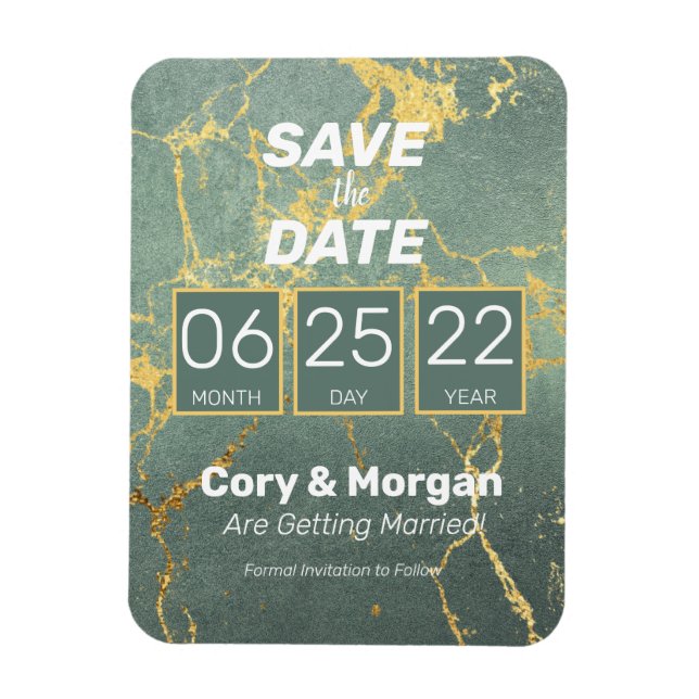 SAVE the DATE | Teal & Gold Marble Look Magnet (Vertical)