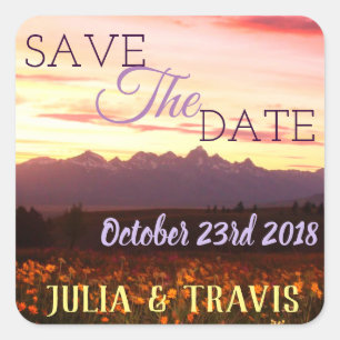 Save the date tetons purple AND WILDFLOWERS Square Sticker