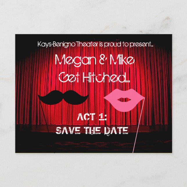 Save the Date Theatre Wedding Announcement Postcard (Front)