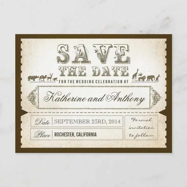 save the date tickets ZOO SAFARI Announcement Postcard (Front)
