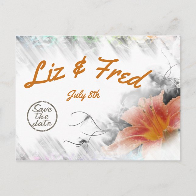 Save the Date Tiger Lily  Botanical Postcard (Front)