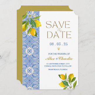 Save the Date Tiles and lemons Mediterranean 