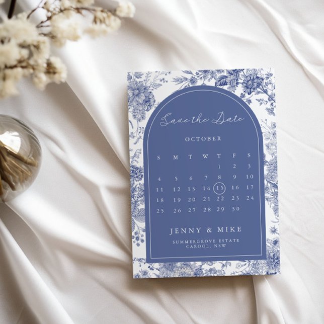 Save the Date Toile French Blue Garden Floral  Invitation (Creator Uploaded)