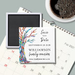 Save The Date Tree Family Reunion Magnet<br><div class="desc">Ask your family to Save the Date for their Family Reunion with this stylish magnet. It features a colourful family tree which was originally made in glass mosaic. Easily customisable with your details. Use the Customise Further option to change the text size, style or colour if you wish. Because we...</div>