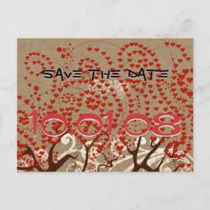 Save The Date - Trees with Red Heart Swirls Announcement Postcard