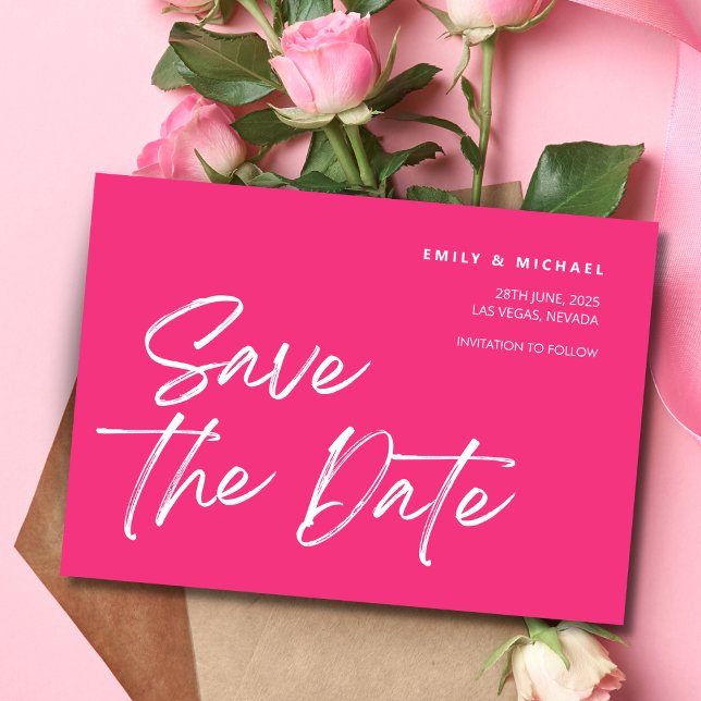 Save The Date Trendy Pink & White Flamingo Custom (Save The Date Trendy Pink & White Flamingo Custom)