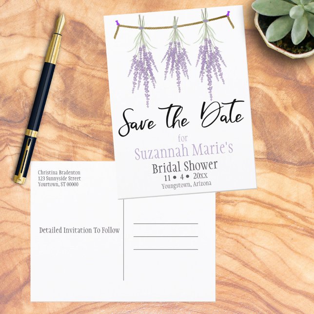Save The Date Triple Lavender Flower Bundle Announcement Postcard (Save the Date postcard template front and back)