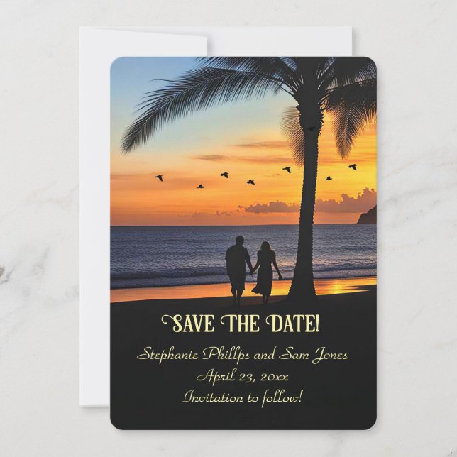 Save the Date Tropical Beach Couple Invitation (Front)