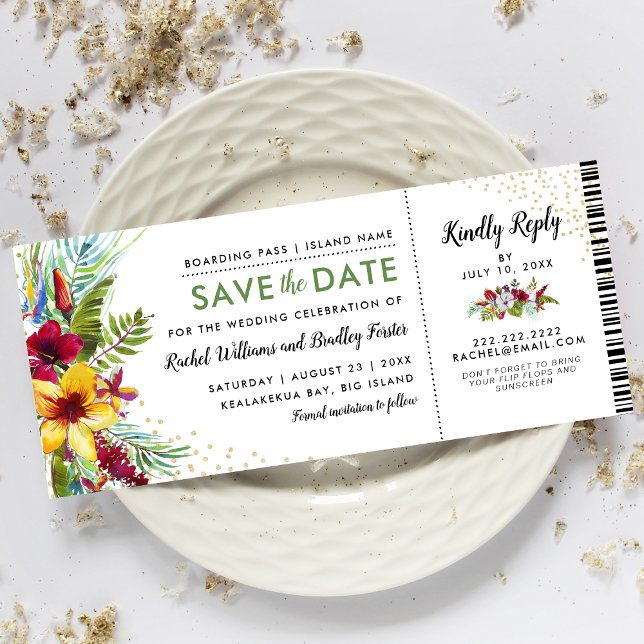 Save the Date Tropical Floral Boarding Pass (Creator Uploaded)