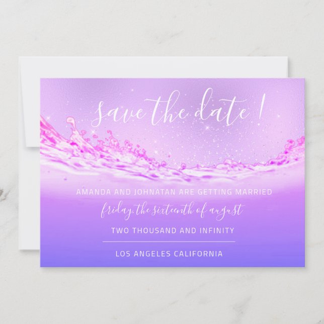 Save The Date Tropical Ocean Purple Pink (Front)