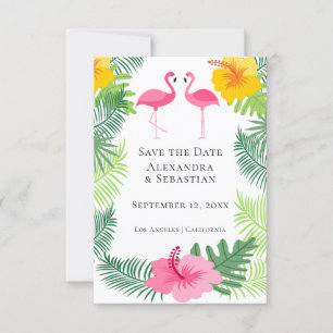 Save The Date Tropical Pink Flamingo Wedding