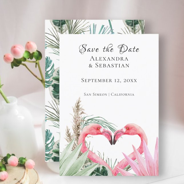 Save The Date Tropical Pink Flamingo Wedding (Creator Uploaded)