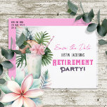 Save the Date Tropical Retirement Party Postcard<br><div class="desc">Adult themed Hawaiian tropical beach floral watercolor graphic retirement party save the date. 
Custom,  personalised</div>
