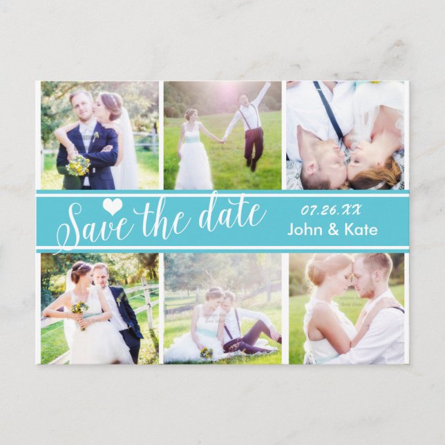 SAVE THE DATE Turquoise Wedding 6 PHOTO Postcard (Front)
