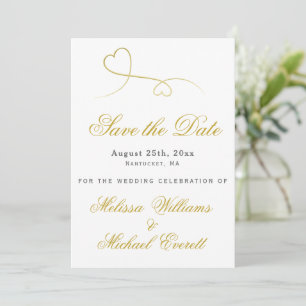 Save the Date   Two Elegant Gold Hearts Wedding