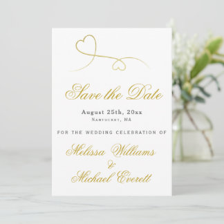 Save the Date | Two Elegant Gold Hearts Wedding