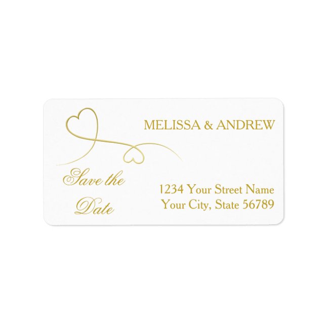 Save the Date | Two Elegant Gold Hearts Wedding Label (Front)