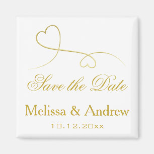 Save the Date   Two Elegant Gold Hearts Wedding Magnet