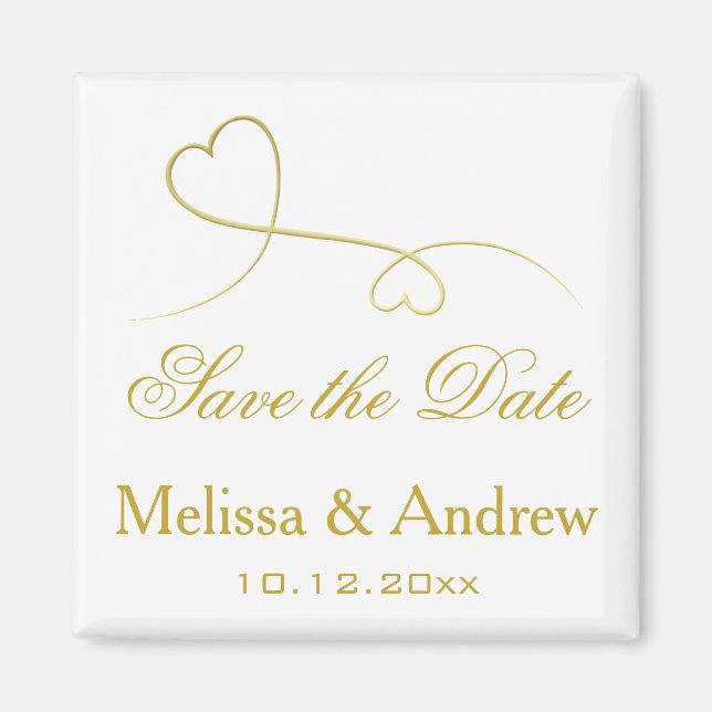 Save the Date | Two Elegant Gold Hearts Wedding Magnet (Front)