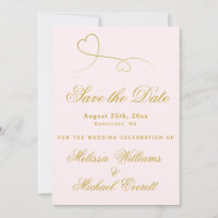 Save the Date | Two Gold Hearts Blush Pink Wedding