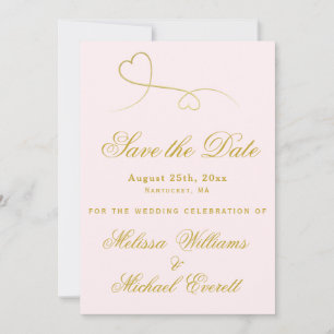 Save the Date Two Gold Hearts Blush Pink Wedding