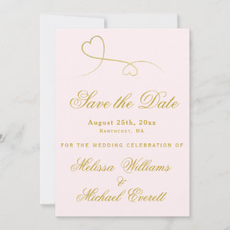 Save the Date | Two Gold Hearts Blush Pink Wedding