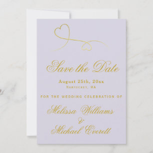 Save the Date Two Gold Hearts Lavender Wedding