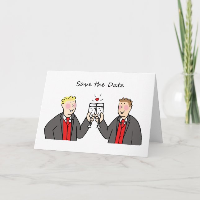 Save the Date  Two Grooms Cartoon Announcement (Front)
