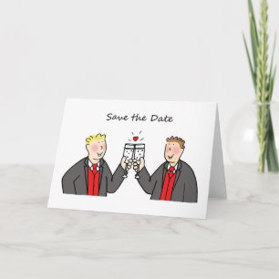 Save the date , two grooms in matching outfits, announcement