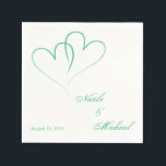 Save The Date - Two hearts intertwined Mint Napkin<br><div class="desc">Spearmint. Two hearts intertwined Wedding Paper Napkins.
Customise with your personal information and  colours.
For custom requests please use the store contact link.</div>