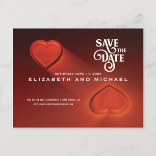 Save The Date, Two Hearts Red Postcard (Version 2)