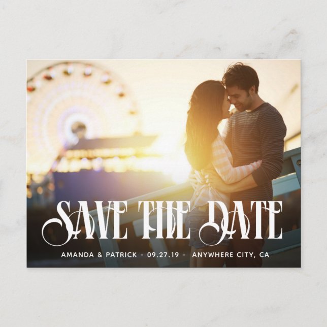 Save the Date Typography Modern Photo Wedding Announcement Postcard (Front)