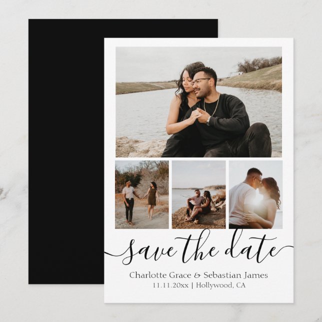 Save The Date Typography Personalised 4 Photo (Front/Back)
