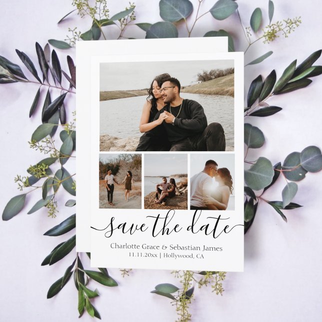 Save The Date Typography Personalised 4 Photo (Creator Uploaded)