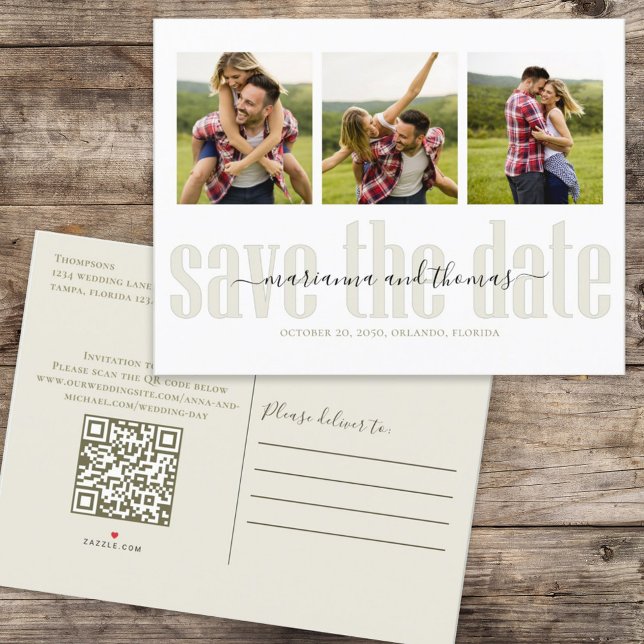 Save the Date Typography Photo Elegant Script Announcement Postcard (Creator Uploaded)