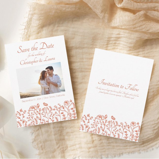 Save the Date Verona Sunset Wedding Cards (Save the Date Wedding Cards Verona Sunset Orange Flowers and Butterflies)
