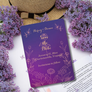 Save the Date Vibrant Magenta Purple lined floral