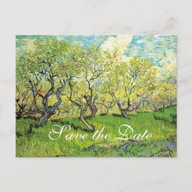 Save the Date, Vincent van Gogh,Orchard in Blossom Announcement Postcard (Front)
