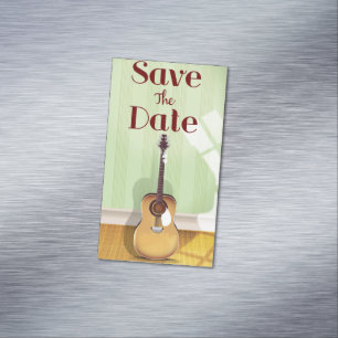 Save the Date Vintage Acoustic Guitar Magnetic Business Card
