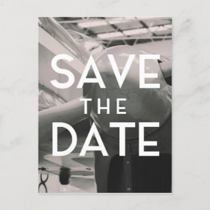 Save the Date Vintage Aircraft Hanger Postcard