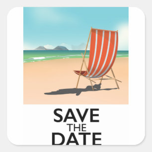 Save the Date vintage Beach Deckchair Square Sticker