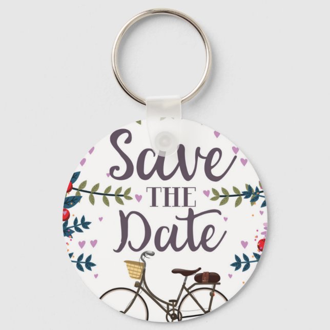 Save The Date Vintage Bicycle Key Ring (Front)