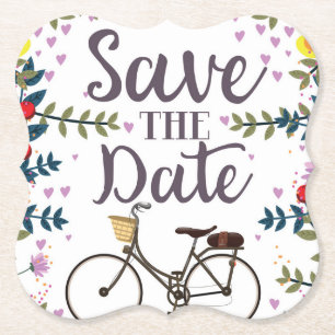 Save The Date Vintage Bicycle Paper Coaster