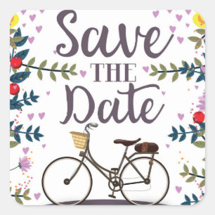 Save The Date Vintage Bicycle Square Sticker