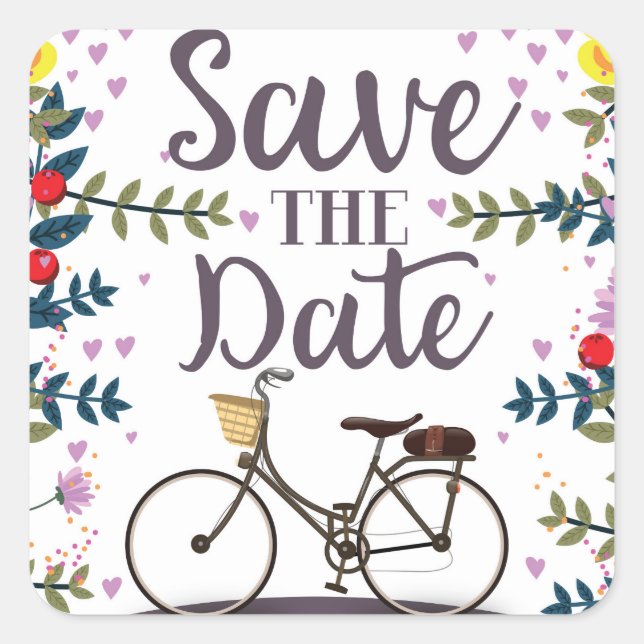 Save The Date Vintage Bicycle Square Sticker (Front)