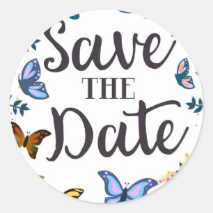 Save the Date Vintage Butterflies. Classic Round Sticker